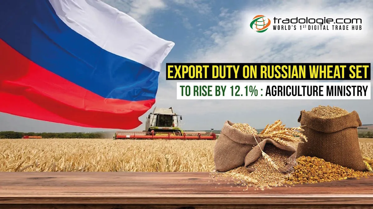 Export duty on Russian wheat set to rise by 12.1%: Agriculture Ministry Export duty on Russian wheat set to rise by 12.1%: Agriculture Ministry