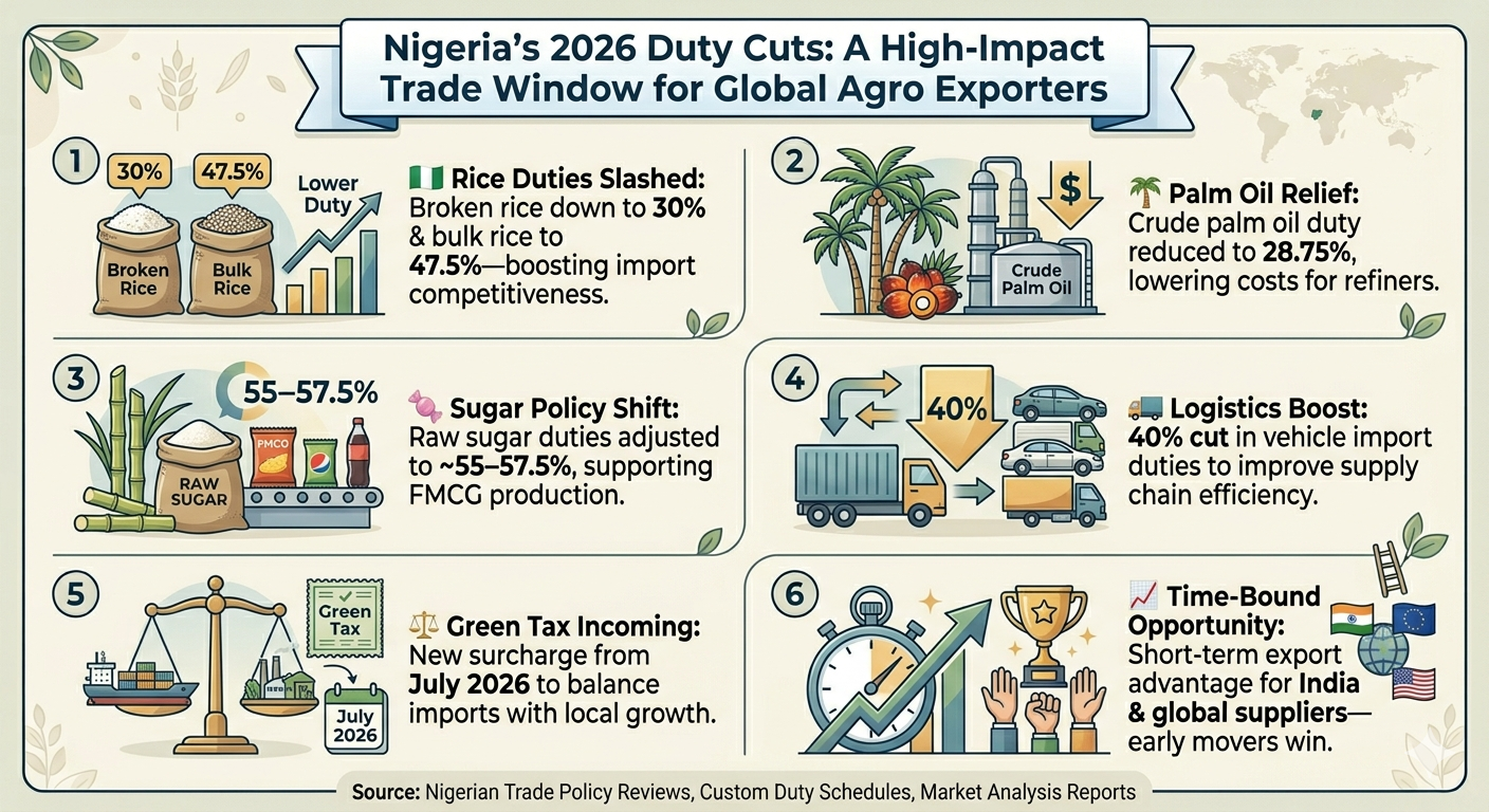 Nigeria’s 2026 Fiscal Shift: Duty Cuts Open a Strategic Trade Window for Rice, Sugar & Palm Oil